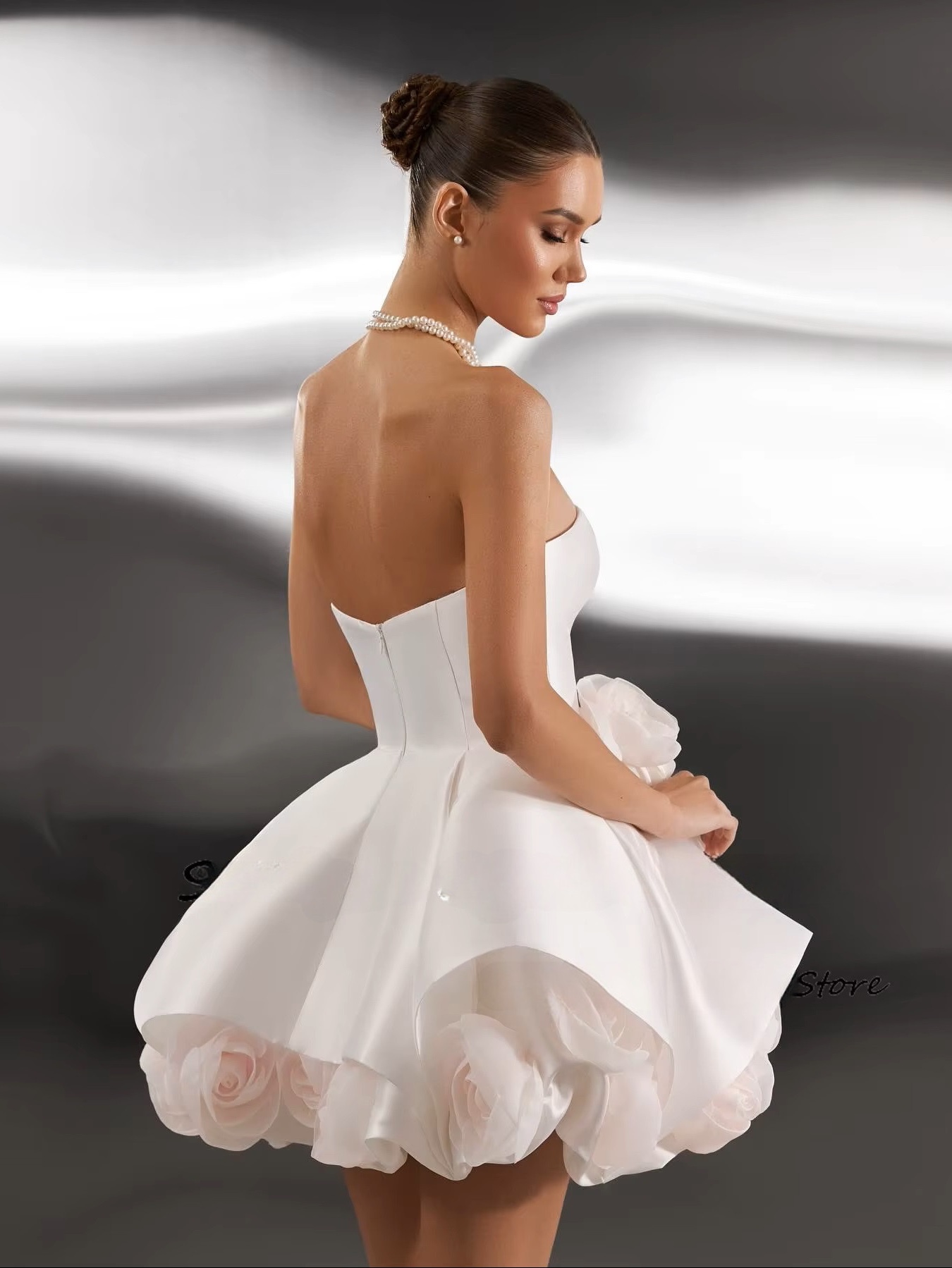 SoDigne A-line Satin Short Wedding Dresses Strapless Sleeveless 3D Flowers Bridal Dress Wedding Gown Robe De Mairee Customized 2 SoDigne A-line Satin Short Wedding Dresses Strapless Sleeveless 3D Flowers Bridal Dress Wedding Gown Robe De Mairee Customized - obrazek 2