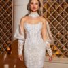 Luxury Mermaid Mini Lace Appliques Wedding Dress Detachable Long Train Pleated High Neck Sexy Open Back With Button Customized