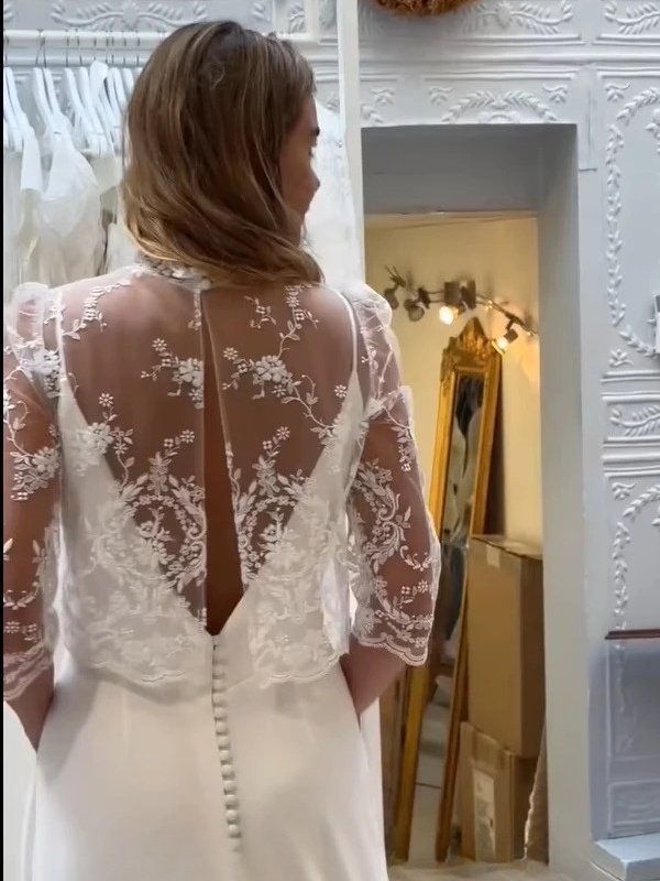 SoDigne Mermaid Satin Wedding Dresses Sleeveless Bridal Dress with Lace Shawl Long Bride Gown vestidos de novia Customized 3 SoDigne Mermaid Satin Wedding Dresses Sleeveless Bridal Dress with Lace Shawl Long Bride Gown vestidos de novia Customized - obrazek 3