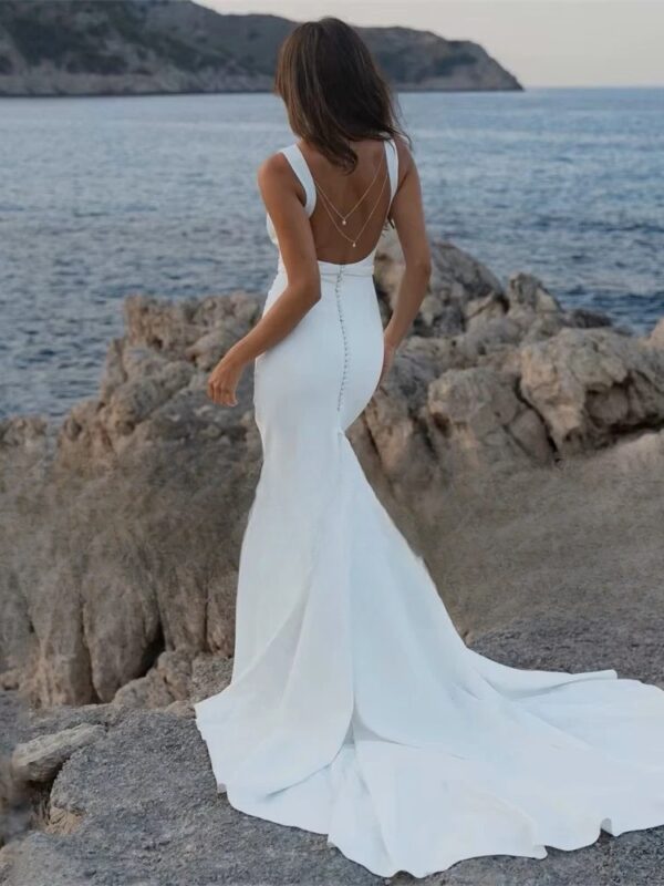 Classic Mermaid Wedding Dress 2025 O-Neck Sleeveless Open Back Spaghetti Straps Bridal Gown Train Vestido De Noiva Customized - obrazek 2