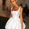 Simple Square Collar Satin Mini Wedding Dress Spaghetti Straps Ball Gowns 2025 Pleat Bow Backless Lace Up Short Gowns Customized 6 S605f093f9d434405b59780a995989253u Cropped