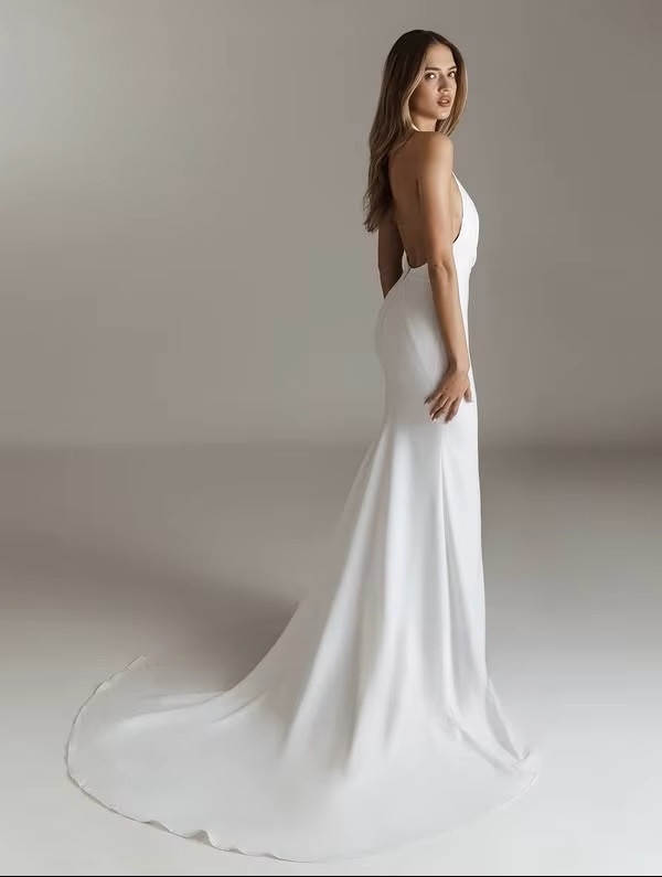 SoDigne Mermaid Satin Simple Wedding Dresses Halter Sleeveless Bridal Dress Elegant Wedding Gown Robe De Mairee Customized 2 SoDigne Mermaid Satin Simple Wedding Dresses Halter Sleeveless Bridal Dress Elegant Wedding Gown Robe De Mairee Customized - obrazek 2