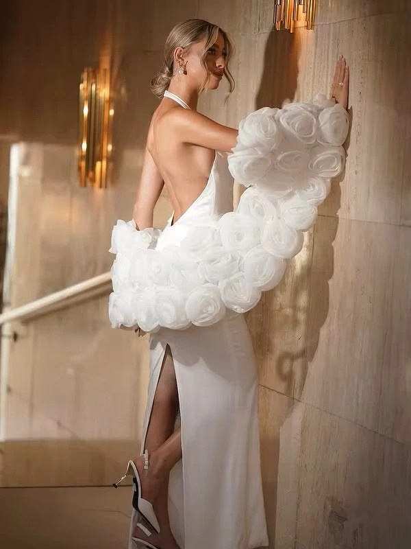 SoDigne Mermaid Wedding Dresses Halter Sleeveless Bridal Dress 3D Flowers Shawl Beach Wedding Gown Robe De Mairee Customized 3 SoDigne Mermaid Wedding Dresses Halter Sleeveless Bridal Dress 3D Flowers Shawl Beach Wedding Gown Robe De Mairee Customized - obrazek 3