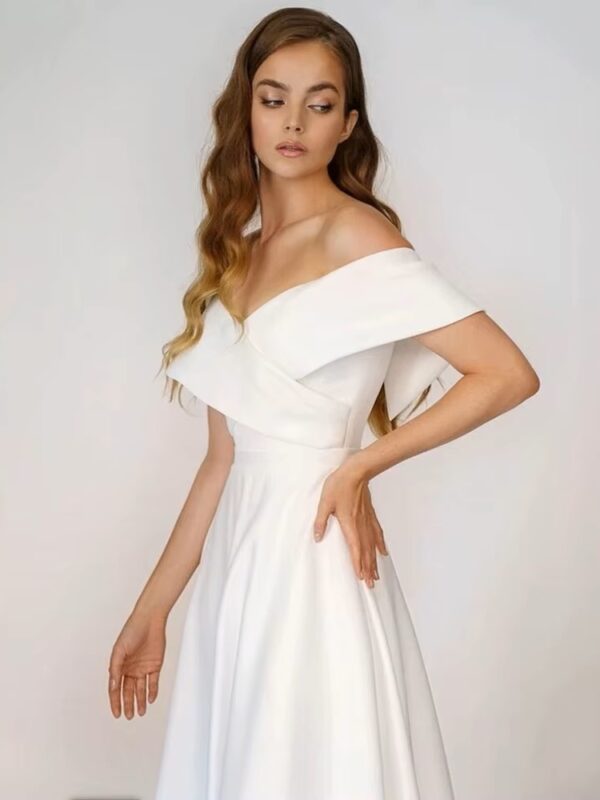 SoDigne Beach Satin Wedding Dresses Off Shoulder Simple Bridal Gowns A Line Wedding Gowns Robe De Mariee Customized - obrazek 4