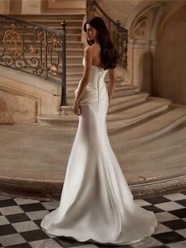 Elegant Mermaid Wedding Dress Women 2025 Sweetheart Pleat Open Back Strapless Train Bridal Gown Vestidos De Noiva Customized - obrazek 2