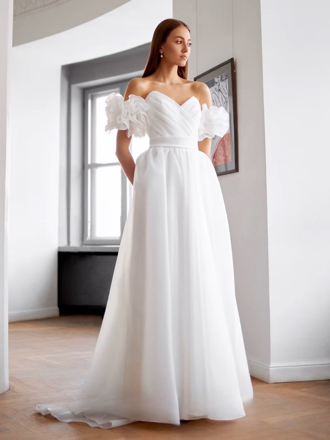 SoDigne A-line Organza Wedding Dresses Sweetheart Short Sleeves Bridal Dress Long Wedding Gown Robe De Mairee Customized  2 SoDigne A-line Organza Wedding Dresses Sweetheart Short Sleeves Bridal Dress Long Wedding Gown Robe De Mairee Customized  - obrazek 2
