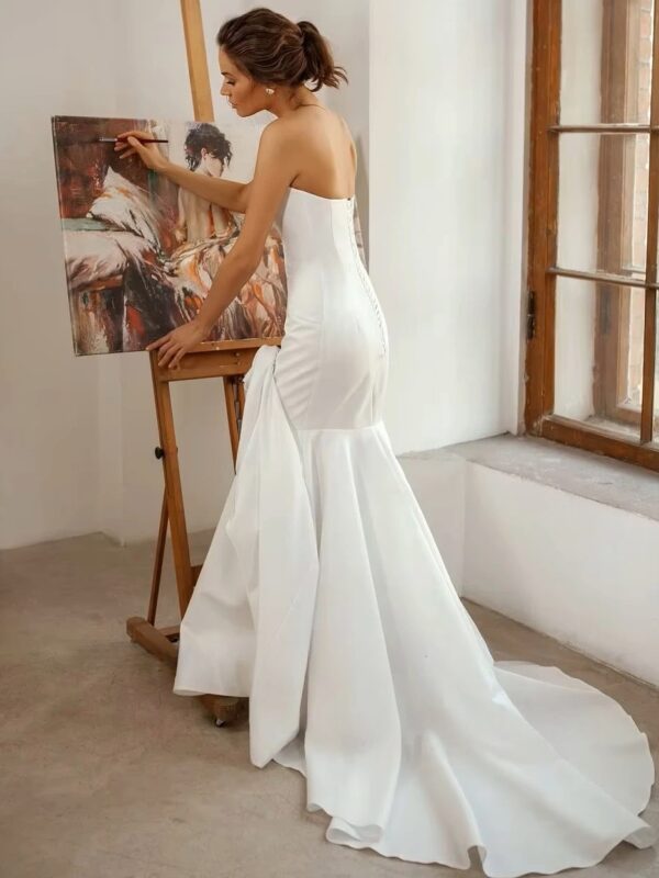 SoDigne Mermaid Satin Wedding Dress Strapless Sleeveless Bride Dresses Women Long Bridal Gowns vestidos de novia Customized - obrazek 2