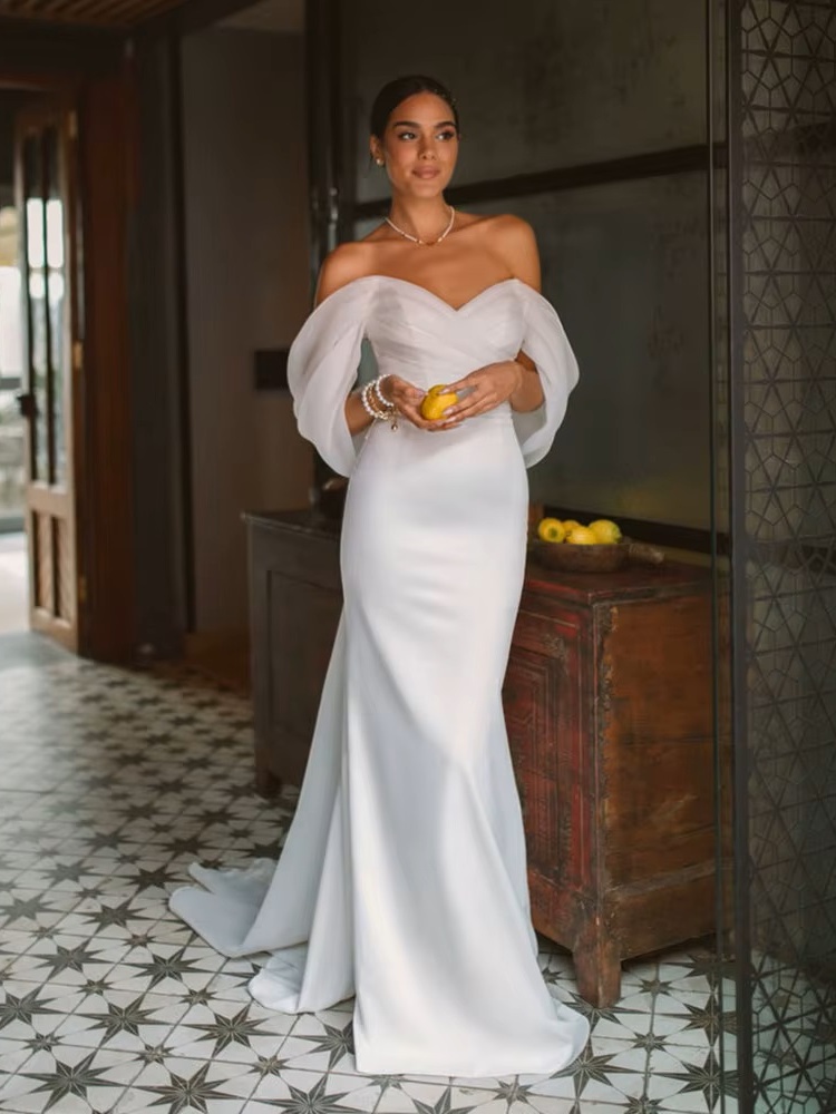 SoDigne 2023 Summer Wedding Party Dresses Off The Shoulder Pleats Bridal Dress Mermaid Satin Women Bride Gowns Customized 1 SoDigne 2023 Summer Wedding Party Dresses Off The Shoulder Pleats Bridal Dress Mermaid Satin Women Bride Gowns Customized
