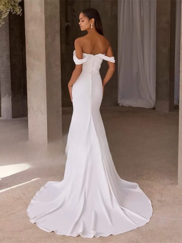 BIGDAY Long Sleeve Off The Shoulder Strapless Pleat Wedding Dress Open Back Sweep Train  Bridal Gown Vestido De Noiva Customized - obrazek 2