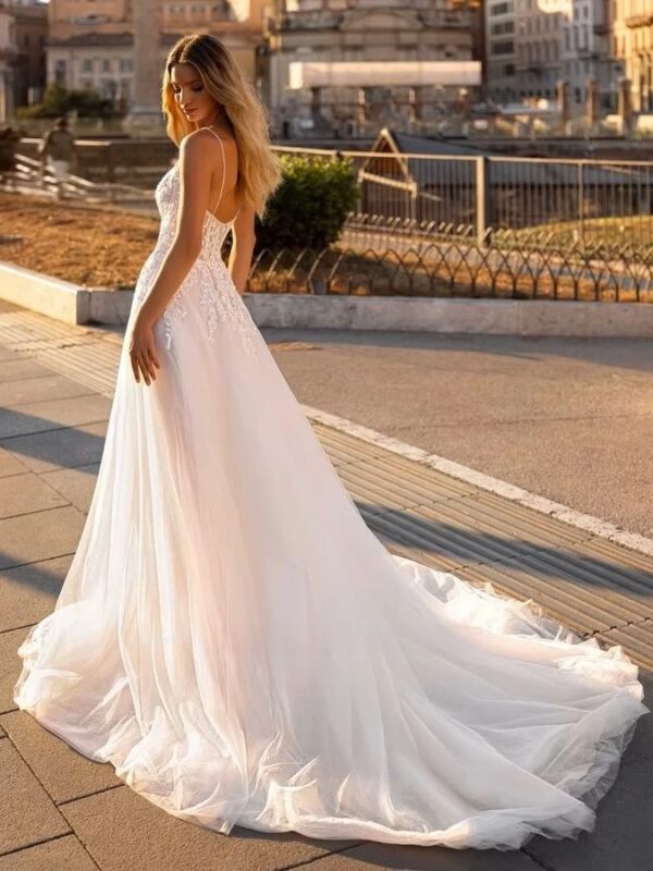 SoDigne A-line Appliques Wedding Dresses Sweetheart Sleeveless Tulle Bride Gowns Split Long Women Bridal Dress robe de mariée - obrazek 2