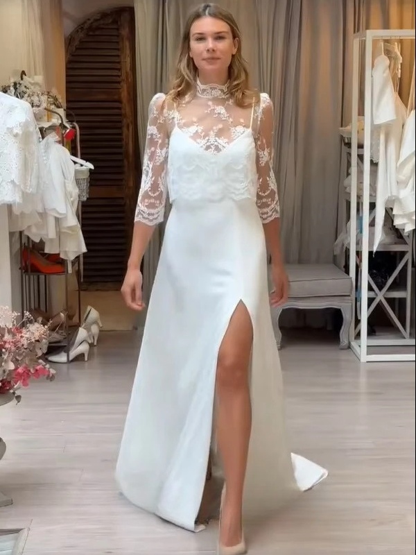 SoDigne Mermaid Satin Wedding Dresses Sleeveless Bridal Dress with Lace Shawl Long Bride Gown vestidos de novia Customized 1 SoDigne Mermaid Satin Wedding Dresses Sleeveless Bridal Dress with Lace Shawl Long Bride Gown vestidos de novia Customized