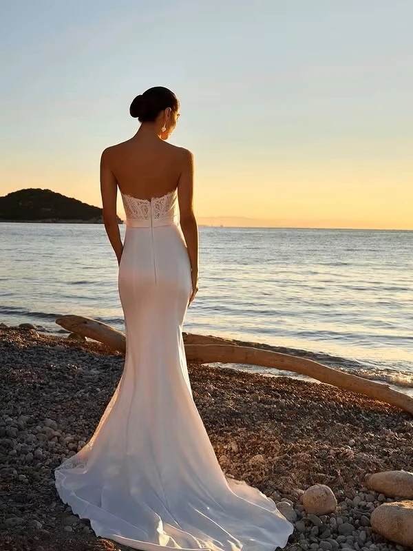 SoDigne Mermaid Satin/Lace Wedding Dress Sweetheart Sleeveless Bride Dresses Split Long Bridal Gowns Robe De Mairee Customized 2 SoDigne Mermaid Satin/Lace Wedding Dress Sweetheart Sleeveless Bride Dresses Split Long Bridal Gowns Robe De Mairee Customized - obrazek 2