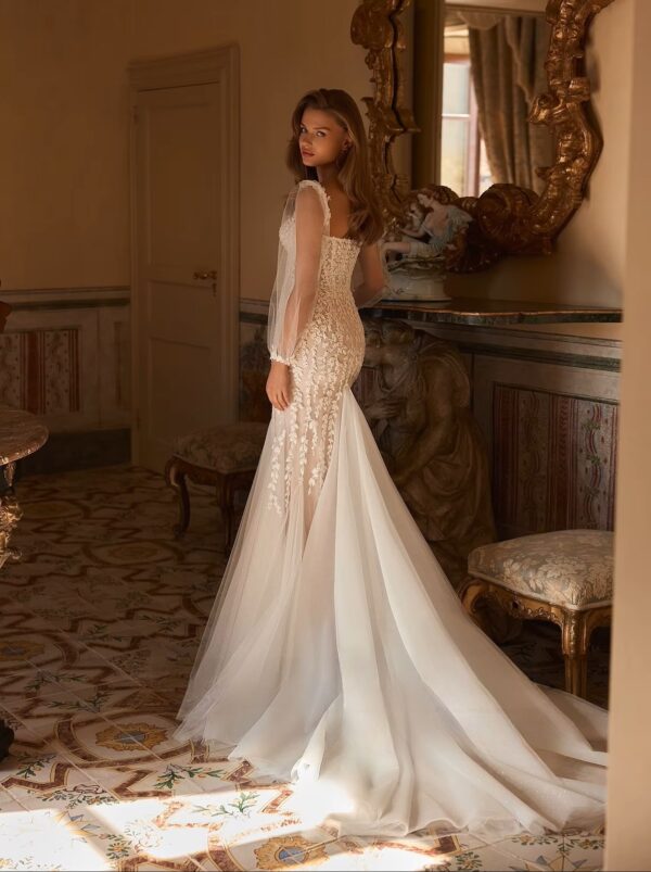 SoDigne Mermaid Tulle Appliques Bride Dresses Sweetheart Full Sleeves Wedding Dress Bridal Gowns vestidos de novia Customized - obrazek 2
