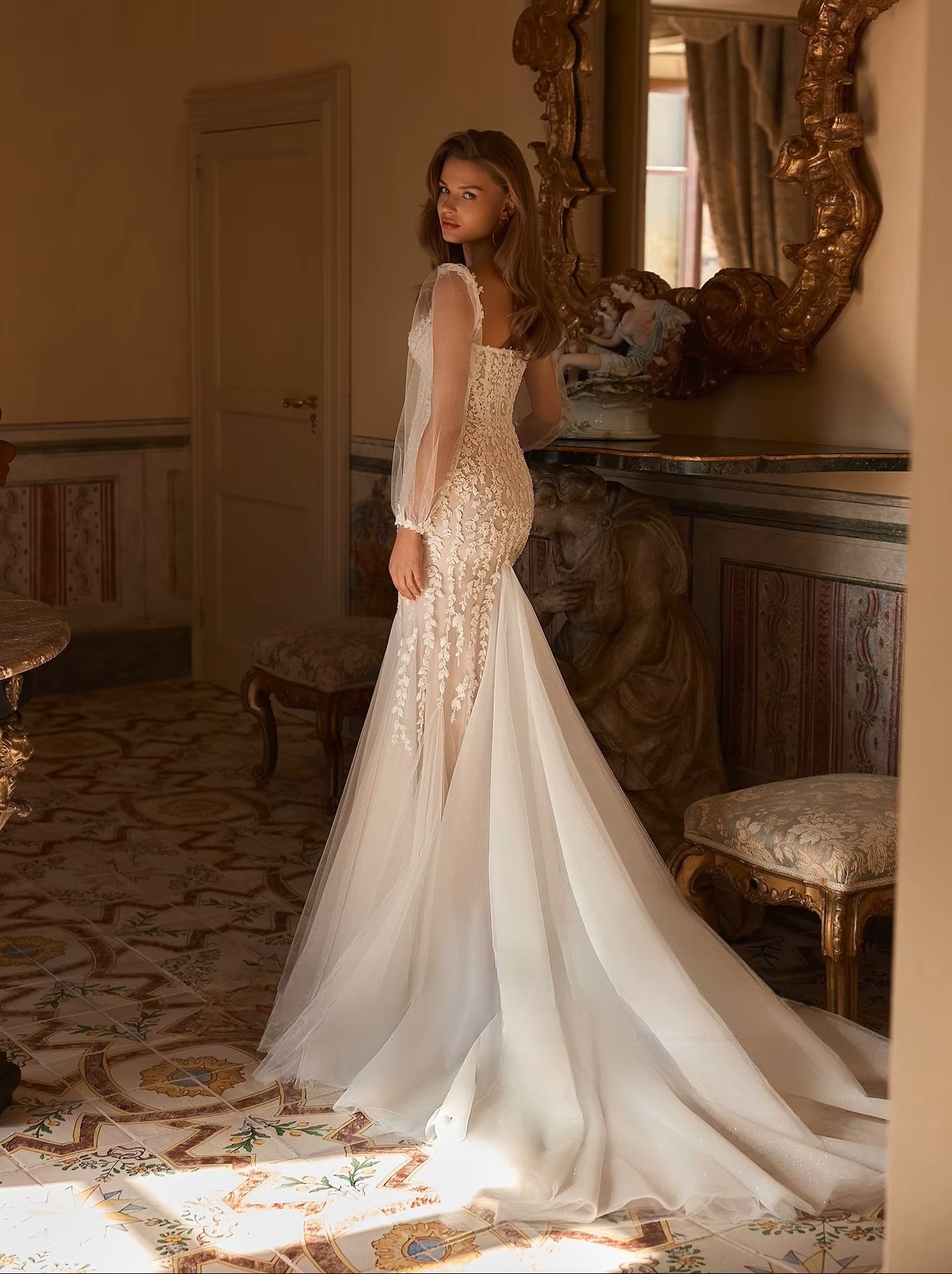 SoDigne Mermaid Tulle Appliques Bride Dresses Sweetheart Full Sleeves Wedding Dress Bridal Gowns vestidos de novia Customized 2 SoDigne Mermaid Tulle Appliques Bride Dresses Sweetheart Full Sleeves Wedding Dress Bridal Gowns vestidos de novia Customized - obrazek 2