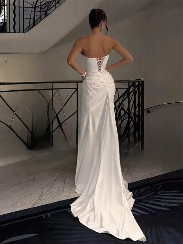 BIGDAY Modern Mermaid Wedding Dress Boat-Neck Lace Appliqued Pleat Open Back Lace-up  Bridal Gown Vestido De Noiva Customized - obrazek 2