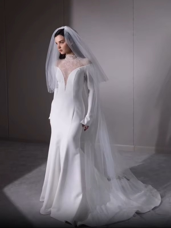 SoDigne Mermaid Lace/Satin Bride Dresses High Neck Full Sleeves Wedding Dress Long Bridal Gowns vestidos de novia Customized 3 SoDigne Mermaid Lace/Satin Bride Dresses High Neck Full Sleeves Wedding Dress Long Bridal Gowns vestidos de novia Customized - obrazek 3