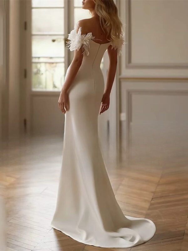 Classic Mermaid Flowers Wedding Dress Off The Shoulder Sweetheart Pleat Split Open Back Bridal Gown Vestido De Noiva Customized - obrazek 2