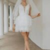 SoDigne Short Tulle Wedding Dresses V-neck Sleeveless Appliques Tiered Bridal Dress 2025 Mini A-line Customized Bride Gown 6 S8415e87820764dceaed53920ea874154j Cropped