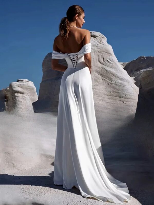 Elegant Off The Shoulder Mermaid Wedding Dress Strapless Pleat Side Slit Open Back Bridal Gown Train Vestido De Noiva Customized - obrazek 2