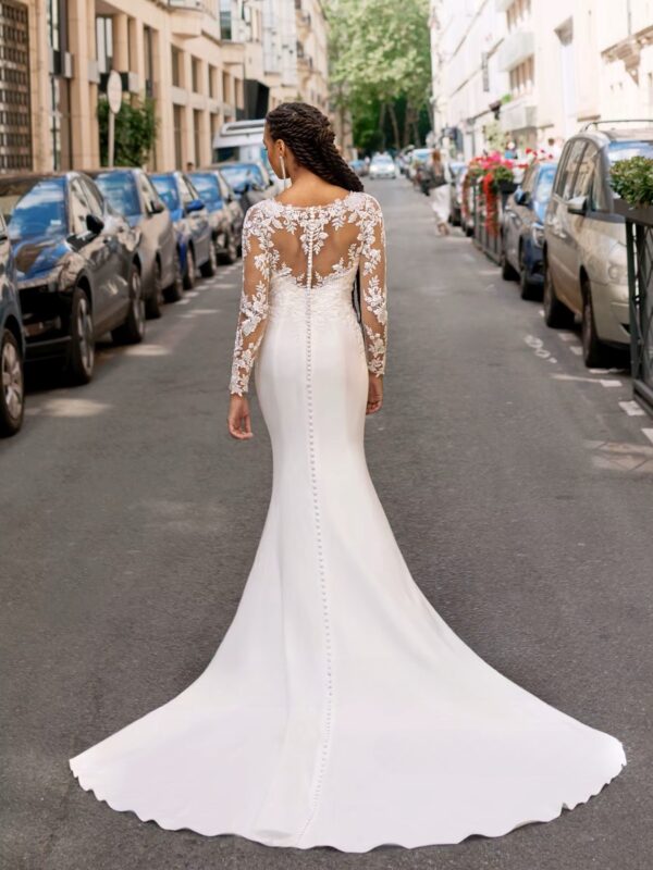 SoDigne Mermaid Satin Wedding Dresses ﻿Full Sleeves Lace Appliques Bridal Dress Long Wedding Gown Robe De Mairee ﻿Customized ﻿ - obrazek 2