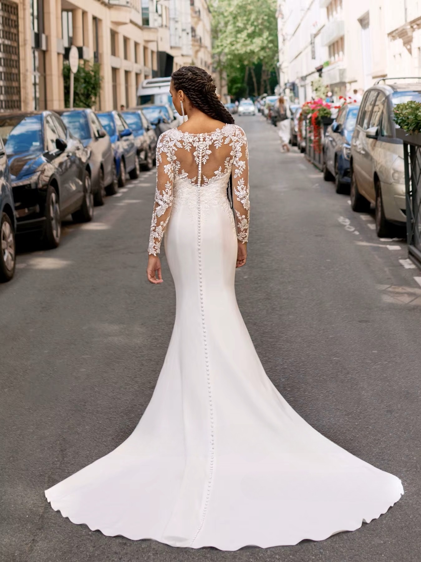 SoDigne Mermaid Satin Wedding Dresses Full Sleeves Lace Appliques Bridal Dress Long Wedding Gown Robe De Mairee Customized  2 SoDigne Mermaid Satin Wedding Dresses Full Sleeves Lace Appliques Bridal Dress Long Wedding Gown Robe De Mairee Customized  - obrazek 2