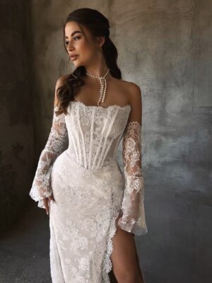 SoDigne Mermaid Lace Wedding Dresses Strapless Detachable Sleeves Bridal Dress Split Wedding Gown Robe De Mairee Customized 7 S8b468ab3d9ec4f7cbc0c1983d9a4b695e Cropped