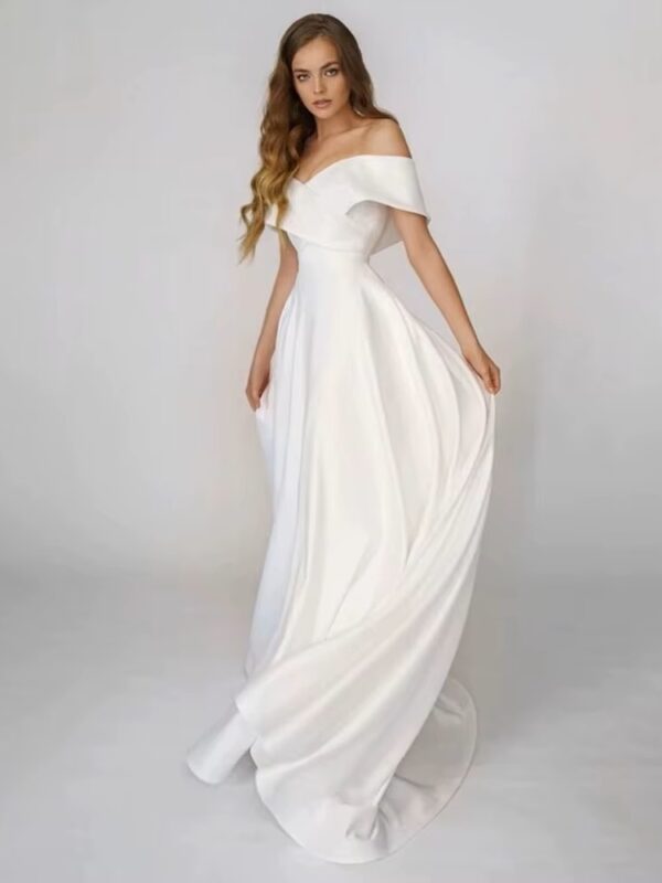 SoDigne Beach Satin Wedding Dresses Off Shoulder Simple Bridal Gowns A Line Wedding Gowns Robe De Mariee Customized - obrazek 3
