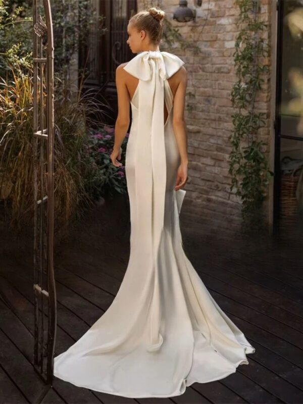 BIGDAY Halter Mermaid Wedding Dress Women Bow Open Back Sleeveless Tiered Sweep Train Bridal Gown Vestido De Noiva Customized - obrazek 2