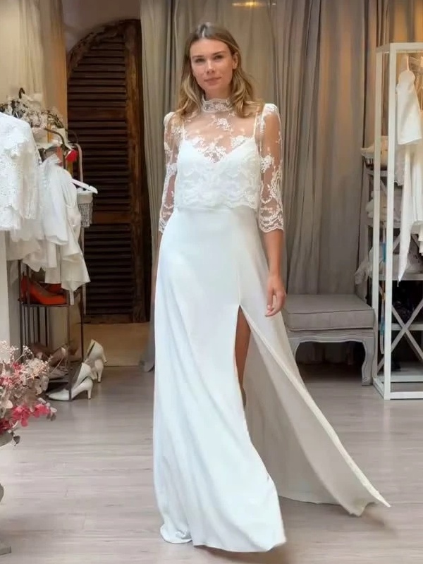 SoDigne Mermaid Satin Wedding Dresses Sleeveless Bridal Dress with Lace Shawl Long Bride Gown vestidos de novia Customized 2 SoDigne Mermaid Satin Wedding Dresses Sleeveless Bridal Dress with Lace Shawl Long Bride Gown vestidos de novia Customized - obrazek 2