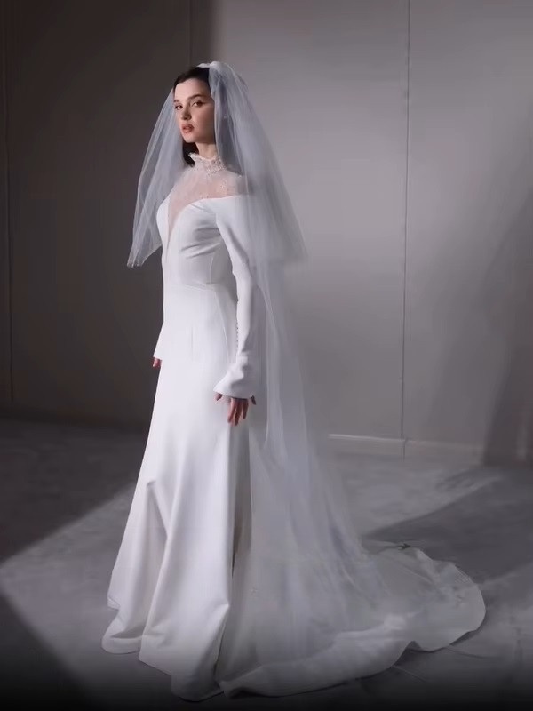 SoDigne Mermaid Lace/Satin Bride Dresses High Neck Full Sleeves Wedding Dress Long Bridal Gowns vestidos de novia Customized 4 SoDigne Mermaid Lace/Satin Bride Dresses High Neck Full Sleeves Wedding Dress Long Bridal Gowns vestidos de novia Customized - obrazek 4