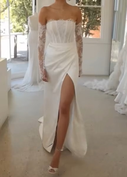 SoDigne Mermaid Boho Wedding Dresses Strapless Satin/Lace Bridal Dress Split Long Beach Wedding Gown Robe De Mairee Customized 2 SoDigne Mermaid Boho Wedding Dresses Strapless Satin/Lace Bridal Dress Split Long Beach Wedding Gown Robe De Mairee Customized - obrazek 2