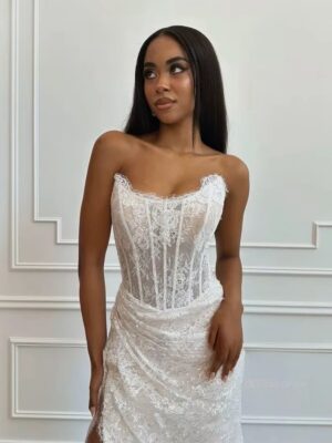 SoDigne Mermaid Lace Wedding Dresses Strapless Sleeveless Bridal Dress Customized Women Split Long Wedding Gown 5 Sa41bc7688b1944ceaadc0a90683f4c0dM Cropped