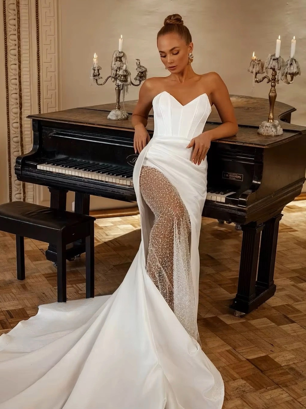 SoDigne Mermaid Satin Bride Dresses V-neck Sleeveless Beading Wedding Dress Long Bridal Gowns vestidos de novia Customized 2 SoDigne Mermaid Satin Bride Dresses V-neck Sleeveless Beading Wedding Dress Long Bridal Gowns vestidos de novia Customized - obrazek 2