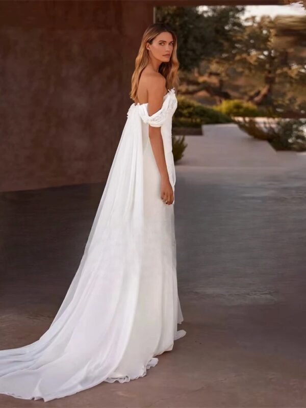 BIGDAY Pleat Off The Shoulder Mermaid Wedding Dress Flowers Boat-Neck Open Back Split Bridal Gown Vestido De Noiva Customized - obrazek 2