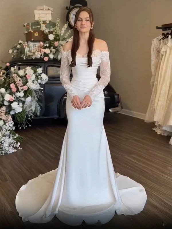 SoDigne Mermaid Satin/Lace Wedding Dresses Off Shoulder Long Sleeves Bridal Dress 2026 Bride Gown vestidos de novia Customized 1 SoDigne Mermaid Satin/Lace Wedding Dresses Off Shoulder Long Sleeves Bridal Dress 2026 Bride Gown vestidos de novia Customized