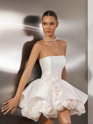 SoDigne A-line Satin Short Wedding Dresses Strapless Sleeveless 3D Flowers Bridal Dress Wedding Gown Robe De Mairee Customized 5 Sa9c005692c9e47d4b916e896465bedd3O Cropped
