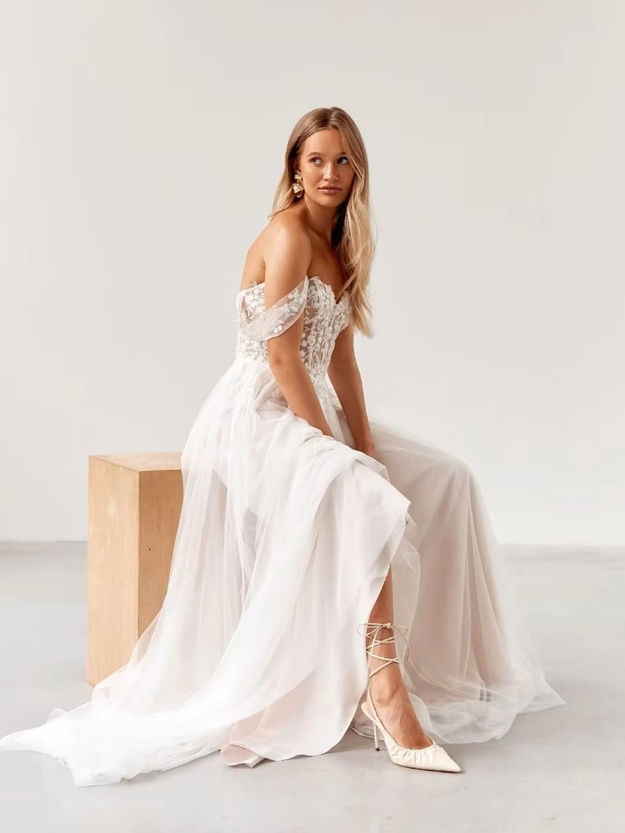 SoDigne Elegant Ivory Vintage Wedding Dresses Off Shoulder A Line Bride Dress For Brides Lace Appliques Bridal Gown Customized 3 SoDigne Elegant Ivory Vintage Wedding Dresses Off  Shoulder A Line Bride Dress For Brides Lace Appliques Bridal Gown Customized - obrazek 3