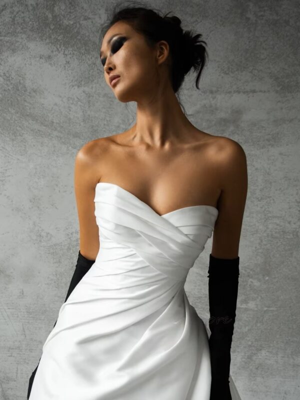 SoDigne A-line Satin Wedding Dress Sweetheart Sleeveless Ruched  Bride Dresses 2025 Bridal Gowns Robe De Mairee Customized - obrazek 4
