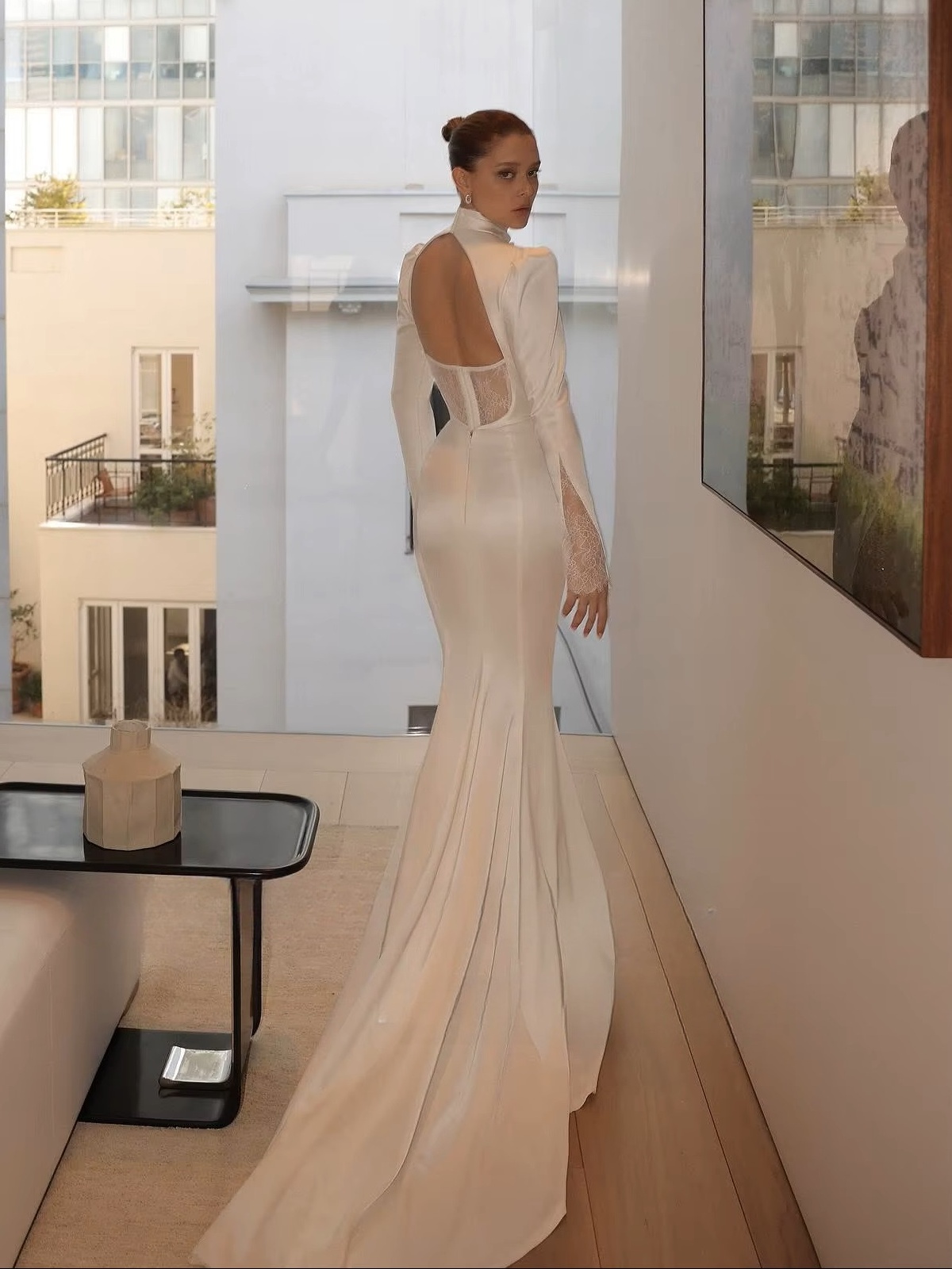SoDigne Mermaid Simple Wedding Dresses Full Sleeves Satin/Lace Bridal Dress Long Beach Wedding Gown Robe De Mairee Customized 2 SoDigne Mermaid Simple Wedding Dresses Full Sleeves Satin/Lace Bridal Dress Long Beach Wedding Gown Robe De Mairee Customized - obrazek 2