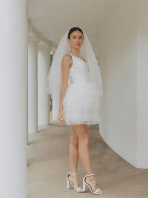 SoDigne Short Tulle Wedding Dresses V-neck Sleeveless Appliques Tiered Bridal Dress 2025 Mini A-line Customized Bride Gown 7 Sad760a68c7f74bac8f5dd9ce1e82319c1 Cropped