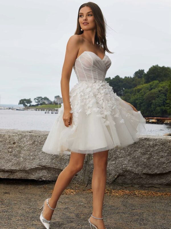 SoDigne A-line Tulle Short Wedding Dresses Sweetheart Sleeveless Appliques Bridal Dress Women Mini Wedding Gown Robe De Mairee - obrazek 3
