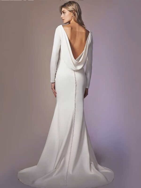 Long Sleeves Mermaid Back Cowl Wedding Dresses O-neck Beach Backless Bridal Party Gown Vestido De Novia Sweep Train Customized - obrazek 2