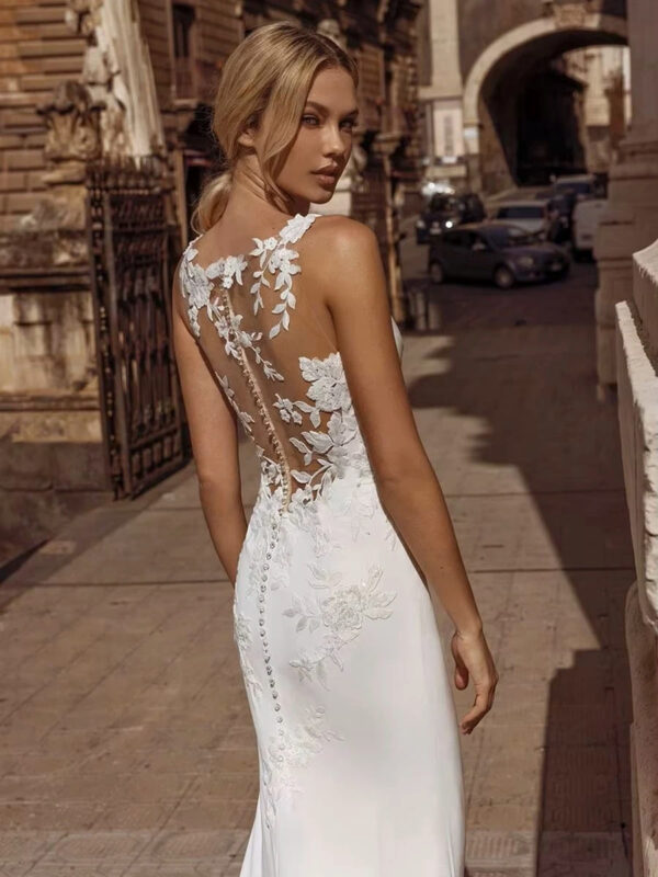 SoDigne Elegant Mermaid Wedding Dresses V-neck Sleeveless Satin Bridal Gown Appliques Long Beach Bridal Dress vestidos de novia - obrazek 2