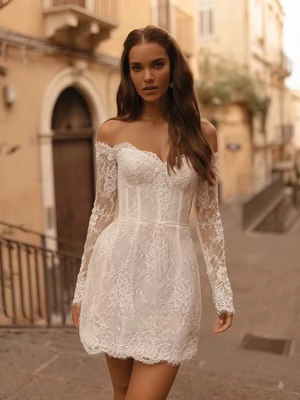 SoDigne Mermaid Lace Short Wedding Dresses Off Shoulder Beach Bridal Dress Mini Wedding Gown Robe De Mairee Customized  1 SoDigne Mermaid Lace Short Wedding Dresses Off Shoulder Beach Bridal Dress Mini Wedding Gown Robe De Mairee Customized 