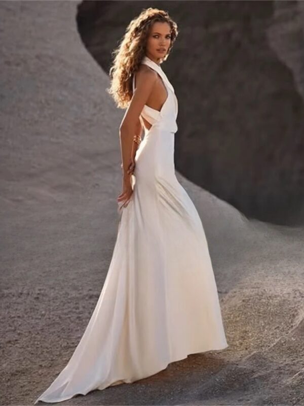 Bigday Halter Mermaid Wedding Dress Women 2025 Open Back Sleeveless Pleat Criss-Cross Bridal Gown Vestido De Noiva Customized - obrazek 2