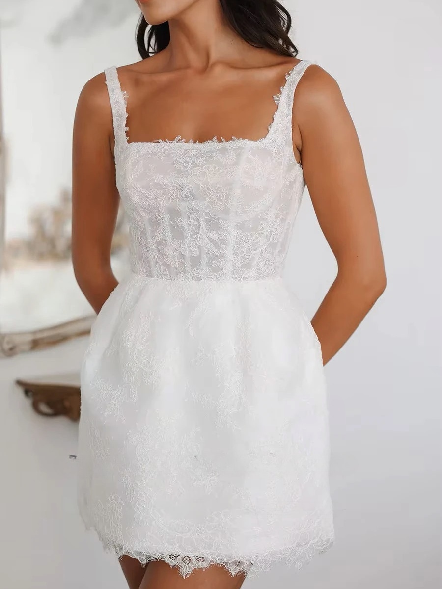 SoDigne Short Mermaid Lace Wedding Dresses Square Collar Sleeveless Bridal Dress Mini 2025 Customized Wedding Gown 3 SoDigne Short Mermaid Lace Wedding Dresses Square Collar Sleeveless Bridal Dress Mini 2025 Customized Wedding Gown - obrazek 3