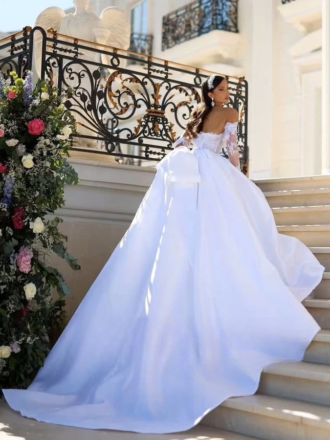 SoDigne A-line Satin/Lace Wedding Dresses Strapless Detachable Sleeves Bridal Dress Elegant 2025 Wedding Gown Custom Made  2 SoDigne A-line Satin/Lace Wedding Dresses Strapless Detachable Sleeves Bridal Dress Elegant 2025 Wedding Gown Custom Made  - obrazek 2