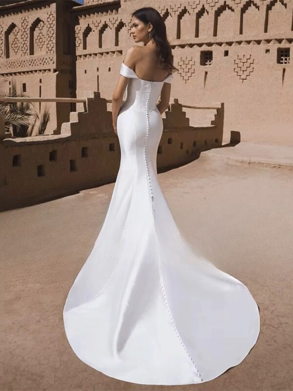 BIGDAY Satin Mermaid Wedding Dress Women 2025 Off The Shoulder Open Back Pleat Boat-Neck Bridal Gown Vestido De Noiva Customized - obrazek 2