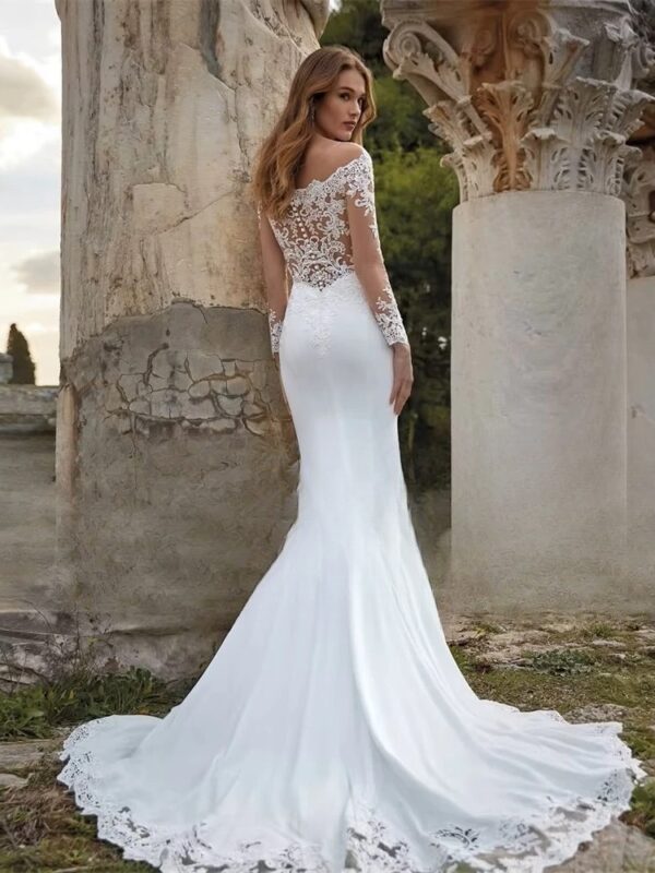 Exquisite Lace Mermaid Wedding Dress Women 2025 Long Sleeve Off The Shoulder Appliqued Bridal Gown Vestidos De Noiva Customized - obrazek 2