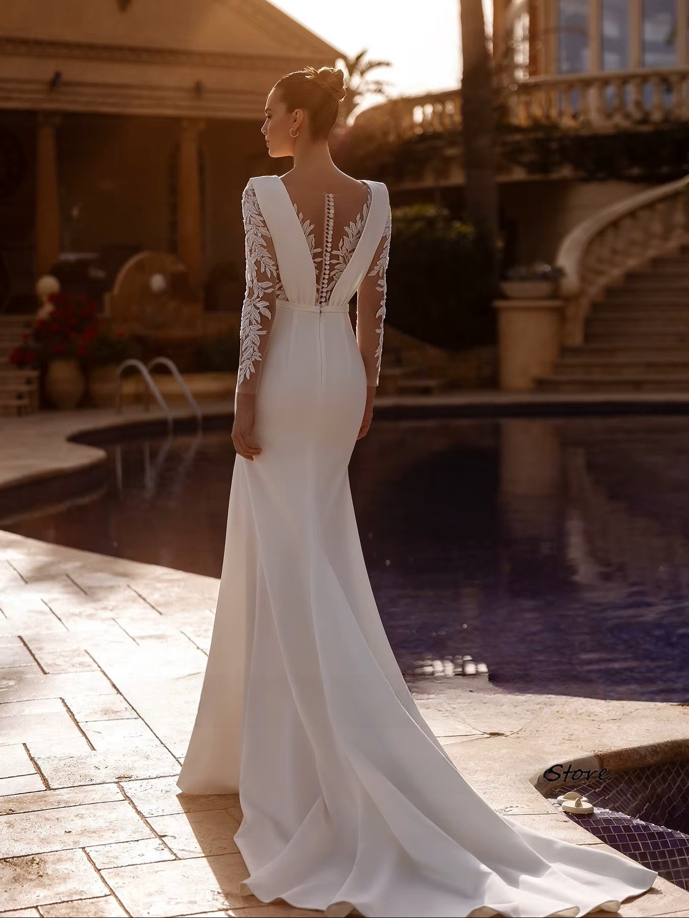 SoDigne Mermaid Satin Appliques Wedding Dresses Full Sleeves O-neck Bride Dress Wedding Gowns vestidos de novia Customized 2 SoDigne Mermaid Satin Appliques Wedding Dresses Full Sleeves O-neck Bride Dress Wedding Gowns vestidos de novia Customized - obrazek 2
